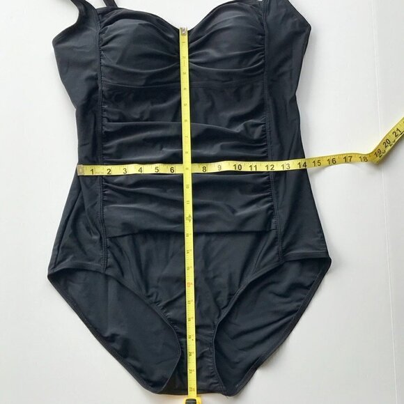 CHRISTINA Flattering Black One-piece Ruching Tummy Control high-cut leg, bra 16D - Picture 9 of 16